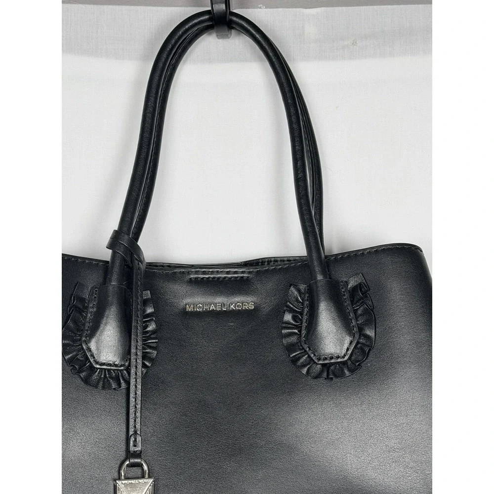 Michael Kors Mercer Gallery Medium Tote Black Leather Ruffle Satchel Purse